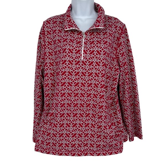 Talbots Hello Saturday Red Rope Print Half-Zip Long Sleeve Pullover Top Size 1X - Picture 1 of 8